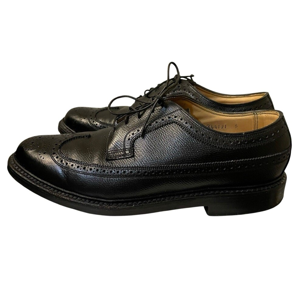 Vintage Florsheim Imperial Black Leather Wingtip Brogue Dress Shoes Size 9 USA